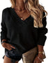 Damen PulloverLangarm V-Ausschnitt Lockere Einfarbige Pullover